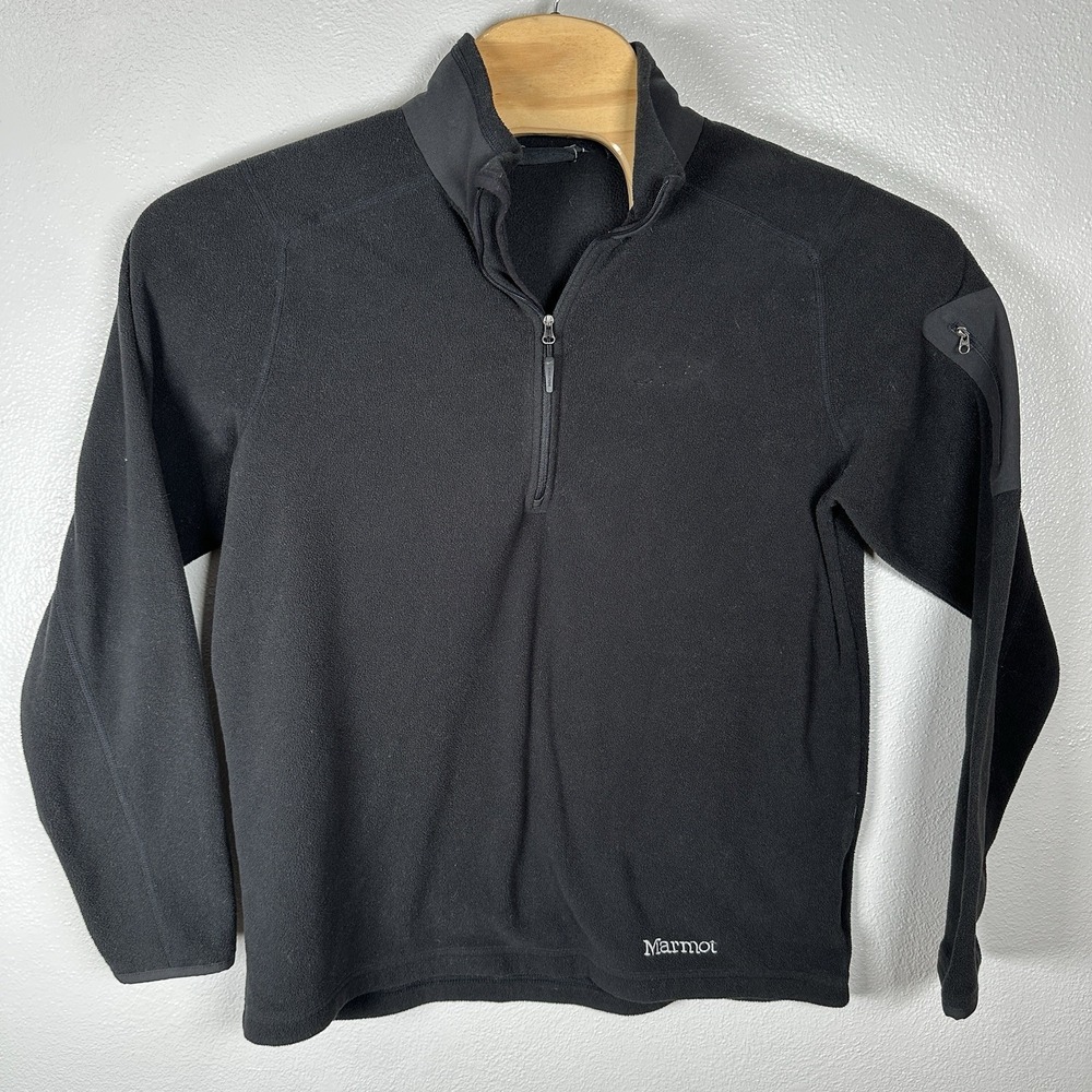 MARMOT Fleece Mens Large‎ NAUTILUS 1/4 Zip Sweatshirt Polartec Pullover Black